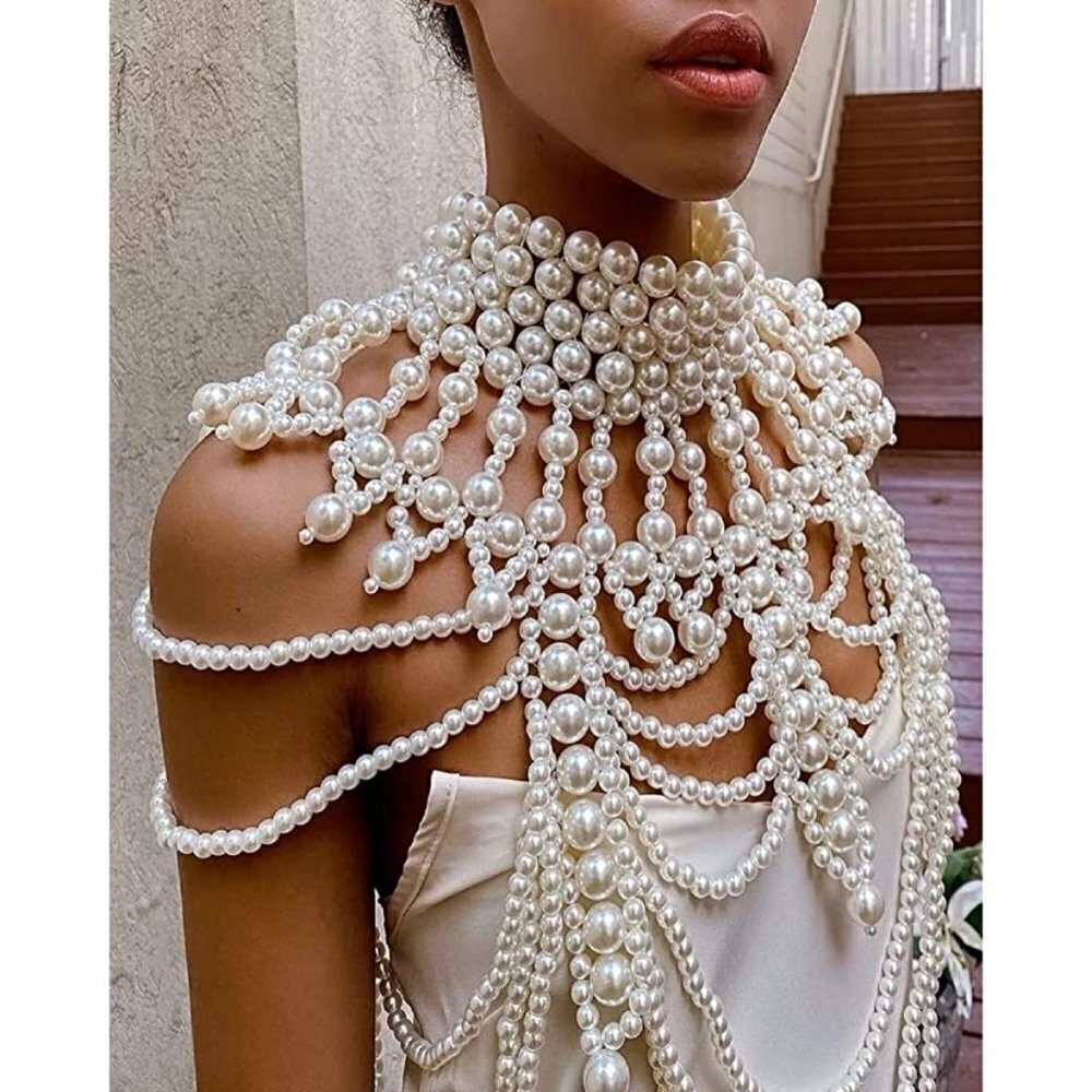 White Pearl Body Chain Sexy Bra Fashion Shoulder Necklaces Harness Jewelry Sexy